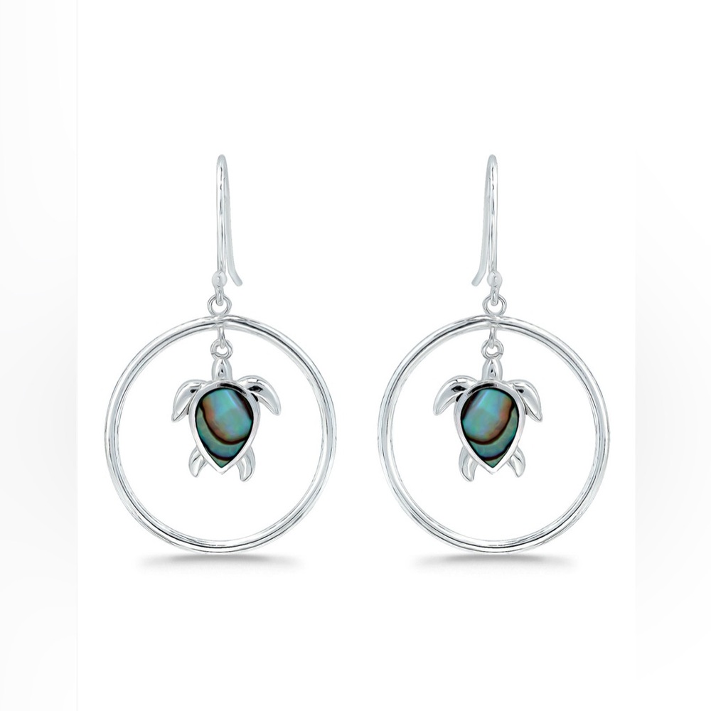 🌊🐢MACY’S🌊🐢 Abalone Inlay Turtle Circle Fishhook Drop Earrings/NWT